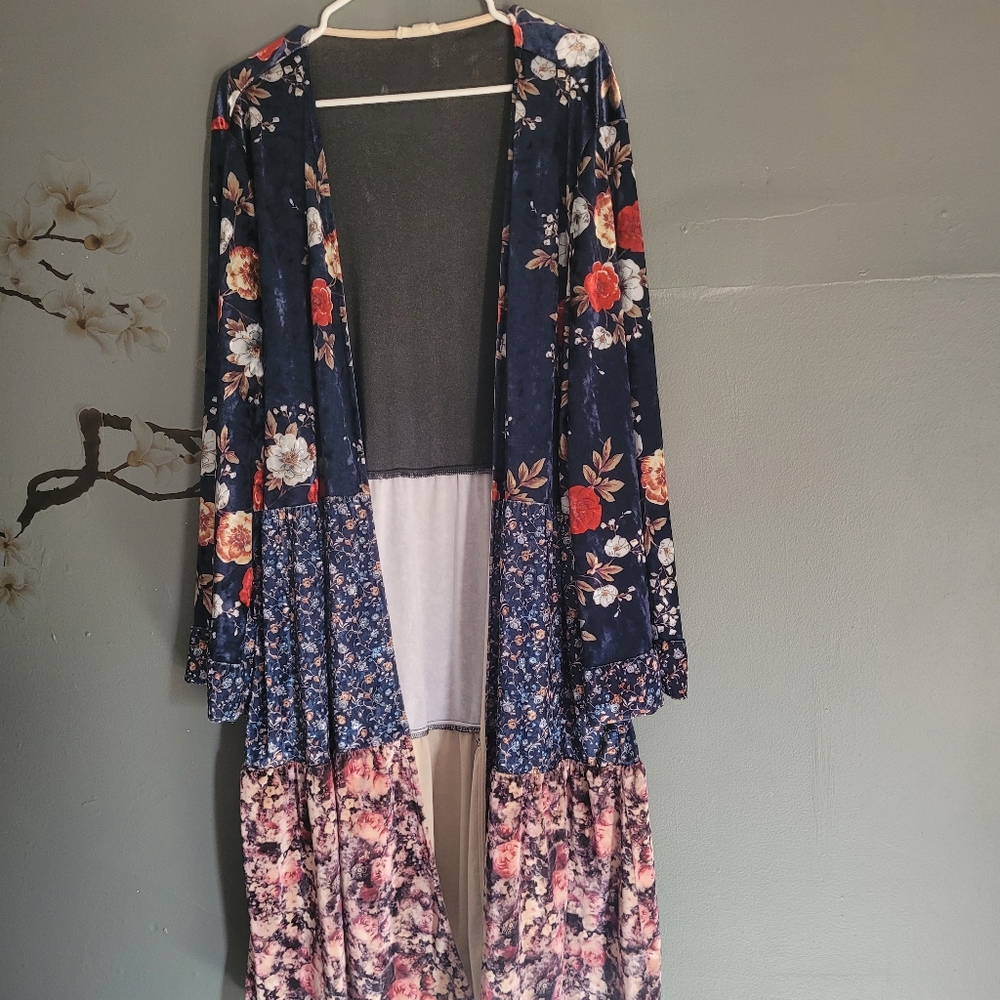 Velvet kimono duster coat